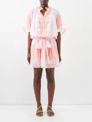 Dhaka-print Ruffle-trim Cotton Mini Dress