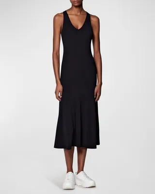 V-Neck Sleeveless Rib Midi Dress