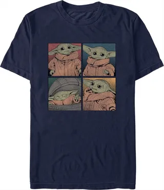 Men's Star Wars: The Mandalorian Grogu Distressed Emotion Boxes T-Shirt - Navy Blue - Medium