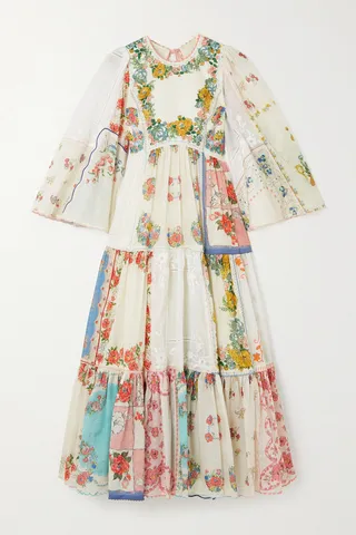 Zimmermann - Clover Open-back Patchwork Floral-print Cotton Midi Dress - White