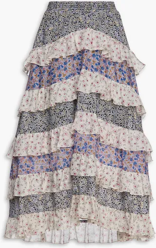 Jilota tiered floral-print cotton midi skirt