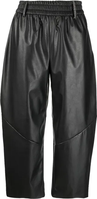 Faux-Leather Elasticated-Waist Cropped Trousers