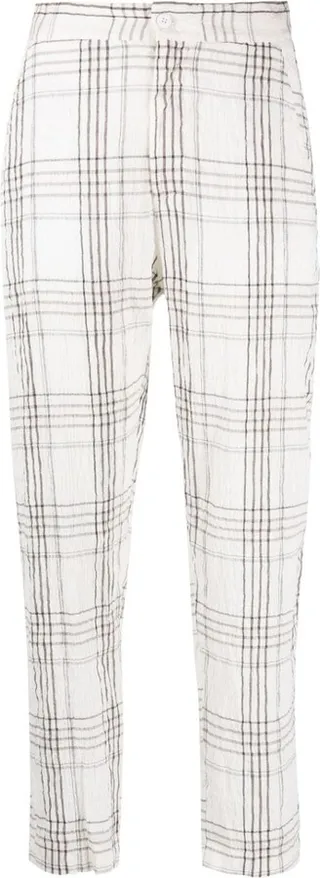 Plaid-Pattern Linen Cropped Trousers
