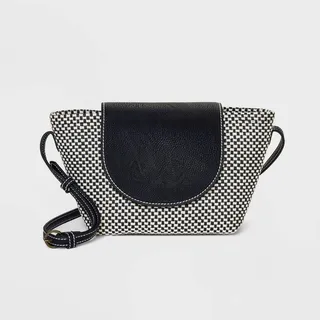 Check Print Straw Crossbody Bag - Universal Thread™ Black