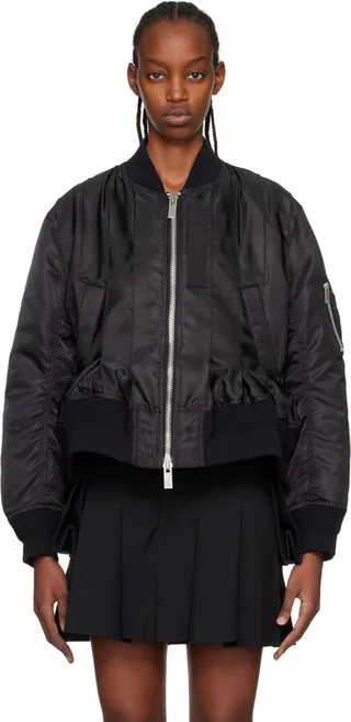 sacai Black Pleated Bomber Jacket