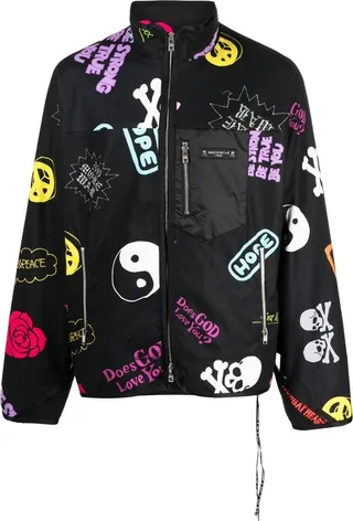Graphic-Print Zip-Up Bomber Jacket