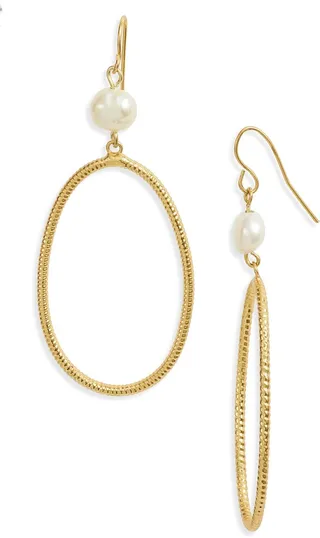 Imitation Pearl Drop Hoop Earring