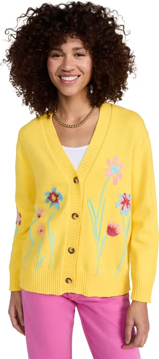Mira Mikati Flower Embroidered V Neck Cardigan