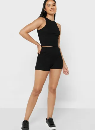 Ribbed Sleeveless Crop Top & Shorts Set