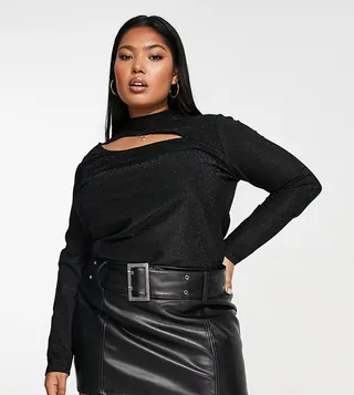 Simply Be cut out glitter top in black