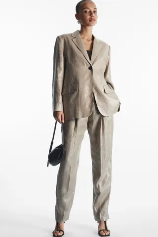 Straight-Leg Metallic Linen Pants