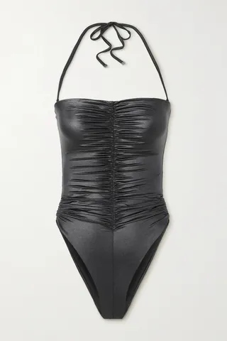SAINT LAURENT - Ruched Metallic Stretch-jersey Bodysuit - Black
