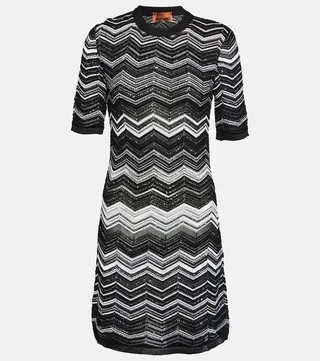 Zig-zag knit sequined minidress