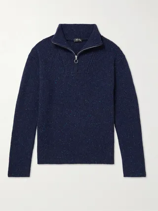 Bing Ribbed Wool-Blend Half-Zip Sweater