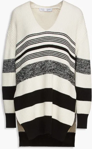 Striped ribbed cotton and cashmere-blend sweater