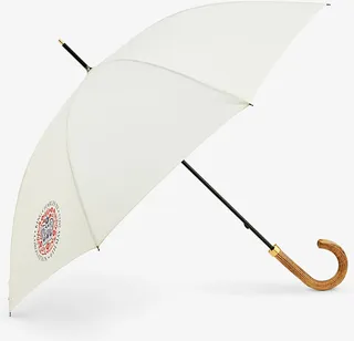 Mens Cream King Charles Iii Coronation Graphic-print Woven and Wood Umbrella