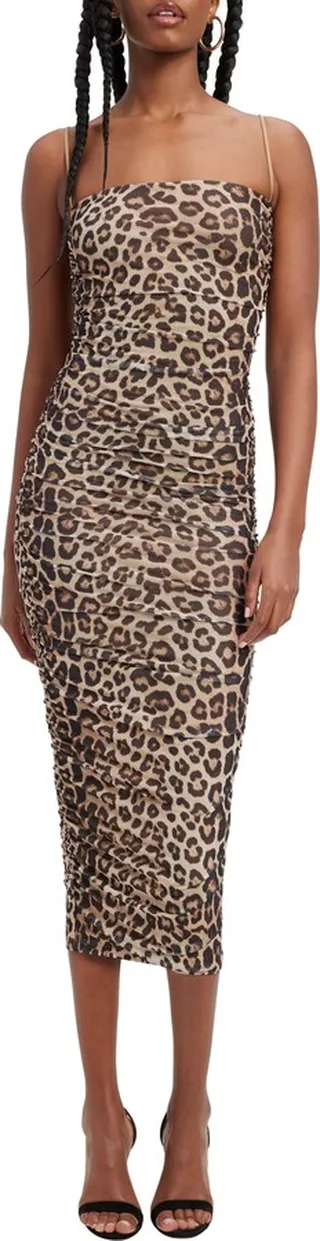 Ruched Denim Midi Dress