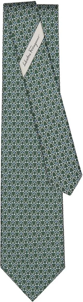 Gancini print silk tie
