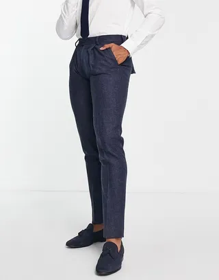 Noak British Tweed slim suit pants in navy
