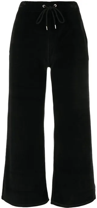 Velvet-Texture Cropped Track Pants