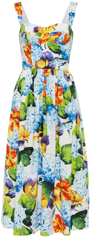 Floral cotton poplin midi dress