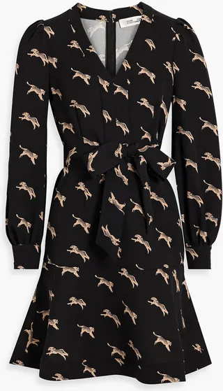 Santiago belted printed cady mini dress