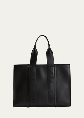 Woody Large Logo Leather Tote Bag