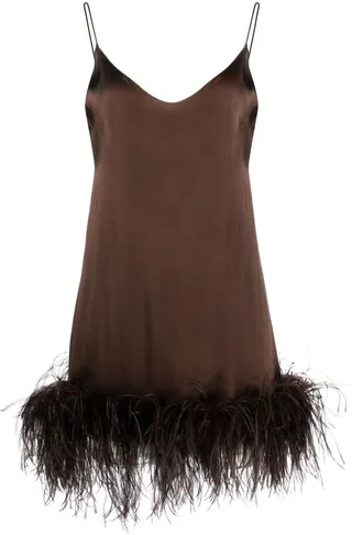 Feather-Trim Silk Dress