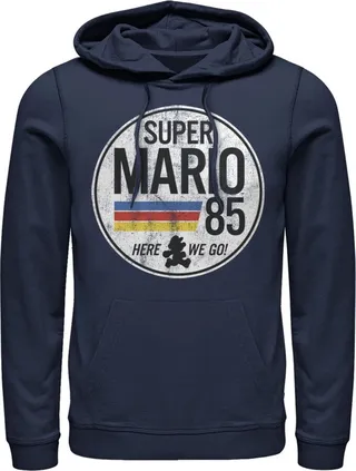 Men's Nintendo Super Mario Retro Rainbow Ring Pull Over Hoodie - Athletic Heather - X Large