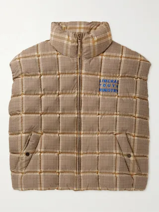 Appliquéd Quilted Checked Padded Shell Gilet
