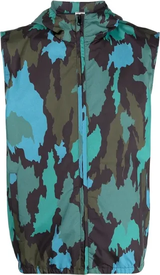 Abstract-Print Hooded Gilet