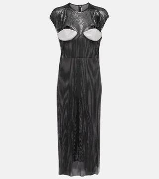 Crystal-embellished cutout midi dress
