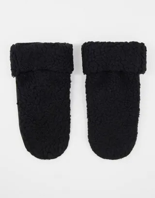 Bolongaro Trevor leather fleece mittens in black