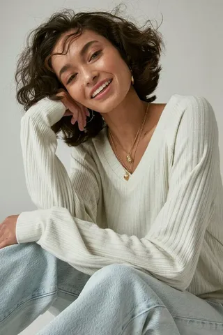 Cloud Jersey Rib V Neck Top