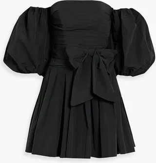 Off-the-shoulder belted cotton-blend taffeta mini dress