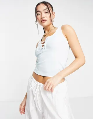 adidas Originals lace-up tank top in almost blue