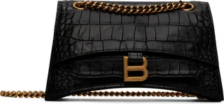 Balenciaga Black Croc-Embossed Small Crush Shoulder Bag