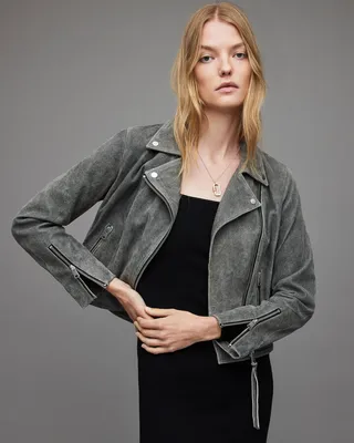 Neve Crackled Leather Biker Jacket - Washed Black