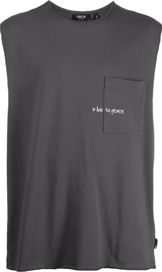 Slogan-Embroidered Cotton Tank Top