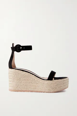 Gianvito Rossi - 45 Suede Espadrille Wedge Sandals - Black