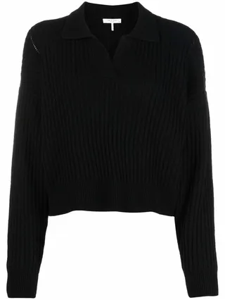 Ribbed-Knit Longsleeved Polo Jumper