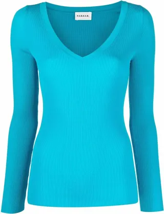 V-neck ribbed-knit jumper