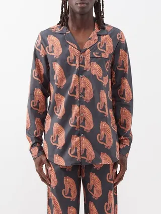 Sansindo Tiger-print Cotton Pyjama Shirt