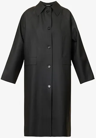 Womens Black Original Single-breasted Faux-leather Coat
