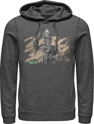Men's Star Wars The Mandalorian IG-11 Dusty Droid Pull Over Hoodie - Charcoal Heather - Small