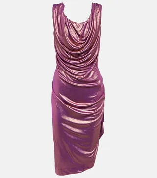 Draped metallic lame minidress