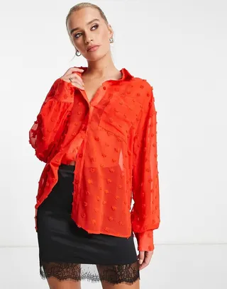 ASOS DESIGN oversized shirt in textured red