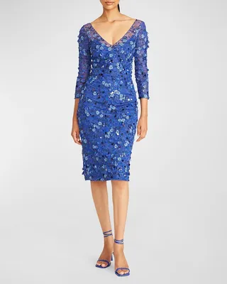Elodie Embroidered Beaded Bodycon Midi Dress