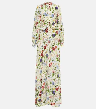 Floral silk crepe de chine gown