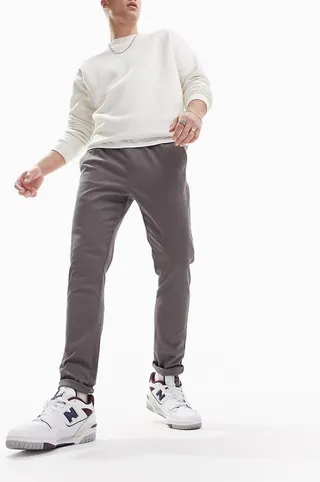 ASOS DESIGN skinny chinos with elasticated waist in charcoal